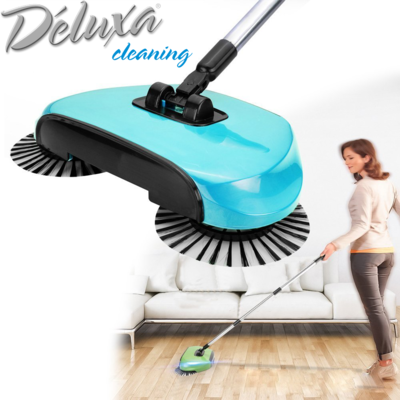 Deluxa Cleaning - Scopa Rotante Senza Fili, Paletta e Pattumiera Tutto-in-1 